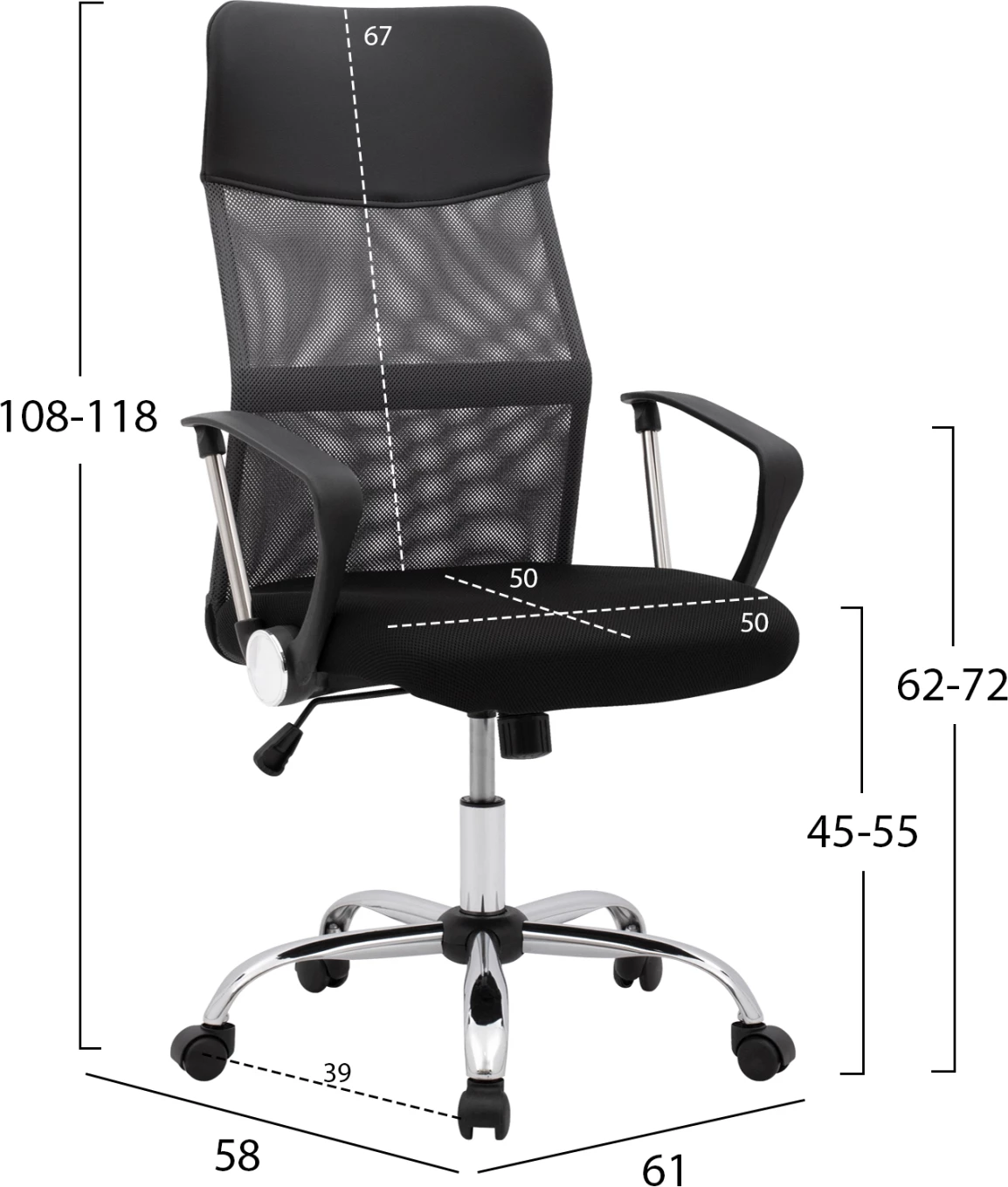 Pisarniški stol CABLE FH1000.10 Črna Siva Mreža kromirana noga 61x58x118