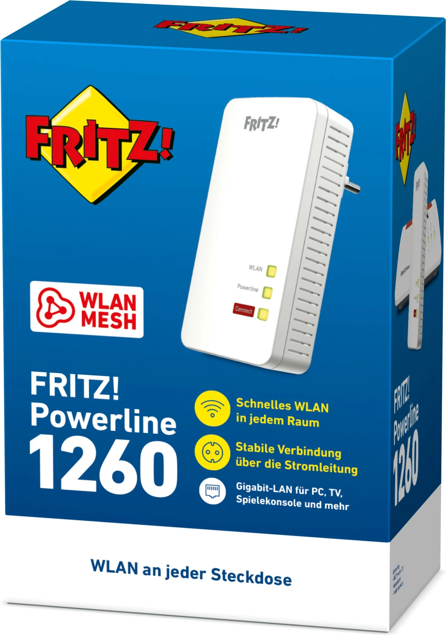 Powerline adapter FRITZ!Powerline 1260E, 1200 Mbit/s, Wi‑Fi 5, Gigabit Ethernet, bel