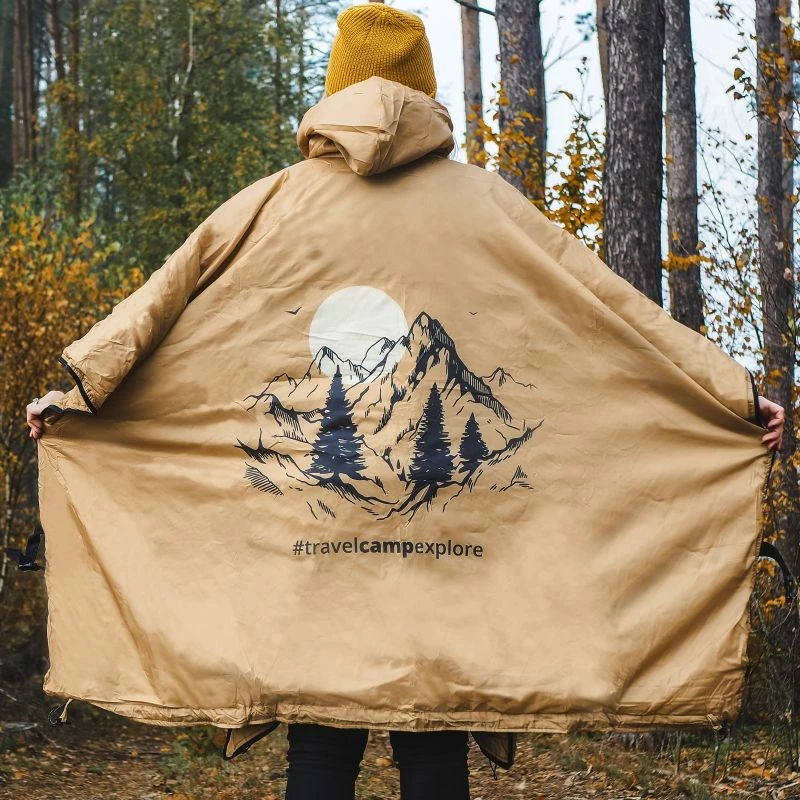 Pončo z ogrevalnim panelom Offlander, rjav