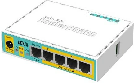 Kompakten usmerjevalnik hEX PoE lite MikroTik, Ethernet WAN, Fast Ethernet, bel