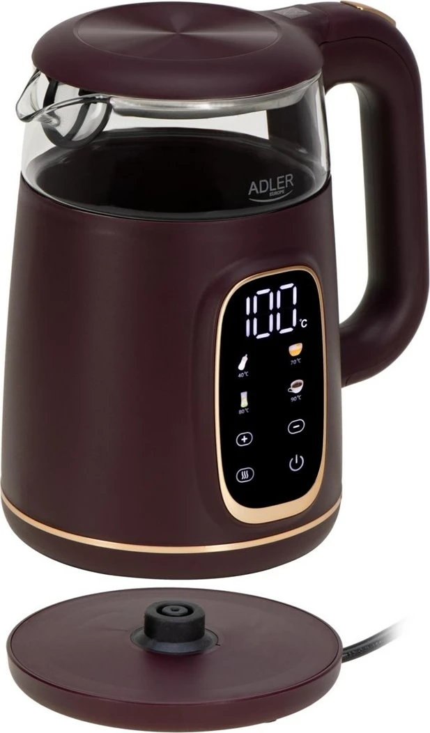 Električni ibrik, 1,7 L, LED, na dotik, bordo - Adler AD 1305