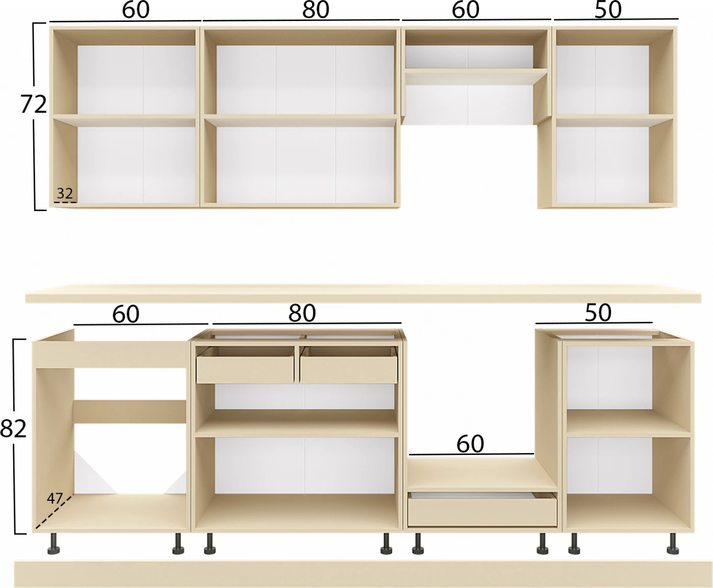 Kuhinjski komplet MDF temno siva bela HPL vrh 250x47x84,8H cm FH2471.01