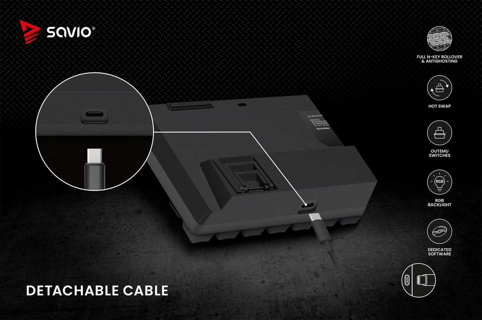Mehanična tipkovnica 60% z ARGB osvetlitvijo, Savio Blackout X2, OUTEMU Red, črna