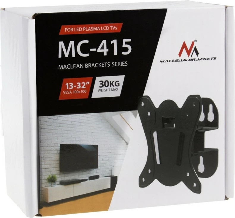 Stenski nosilec za TV/monitor 13-32 in, 30 kg Maclean MC-415, VESA 75x75/100x100, črn