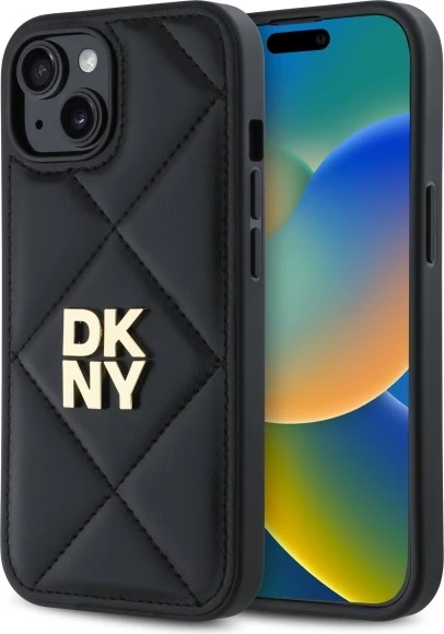 Zaščitni ovoj z vzorcem šivanja in logotipom DKNY za iPhone 14, črn