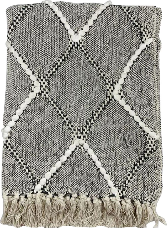 Dekorativna odeja Deho, bombaž-poliester, bela-črna, 130x170 cm
