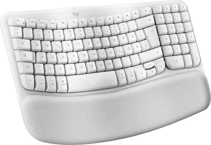 Ergonomska brezžična polno velika tipkovnica za Mac Logitech Wave Keys, Bluetooth, membranska, QWERTZ, bela