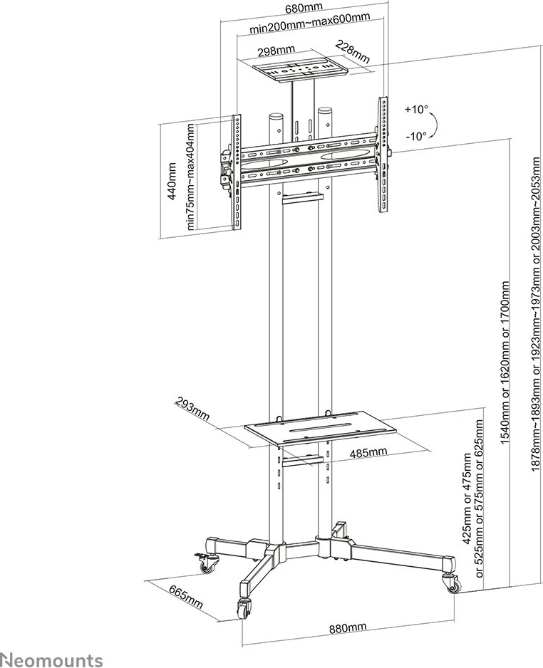 Premično stojalo za TV Neomounts PLASMA-M1700E, do 70", nastavljiva višina, črno