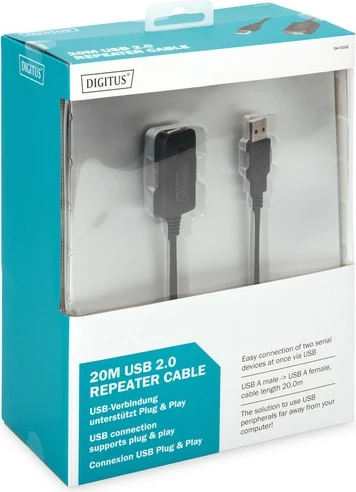 Podaljševalni USB kabel 2.0 Digitus DA-73102, 20 m, črn