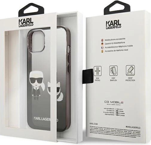 Hardcase Ikonik Karl & Choupette za iPhone 13 mini 5,4", Karl Lagerfeld, črn z gradientnim učinkom