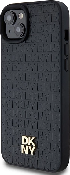 Zaščitni ovitek z monogram vzorcem DKNY, kovinski logotip, MagSafe za iPhone 15 Plus / 14 Plus, črn