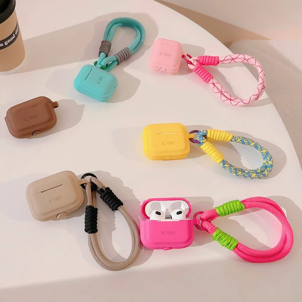 Silikonski ovitek z vrvico za AirPods Pro/Pro 2 Tech‑Protect, svetlo rjav