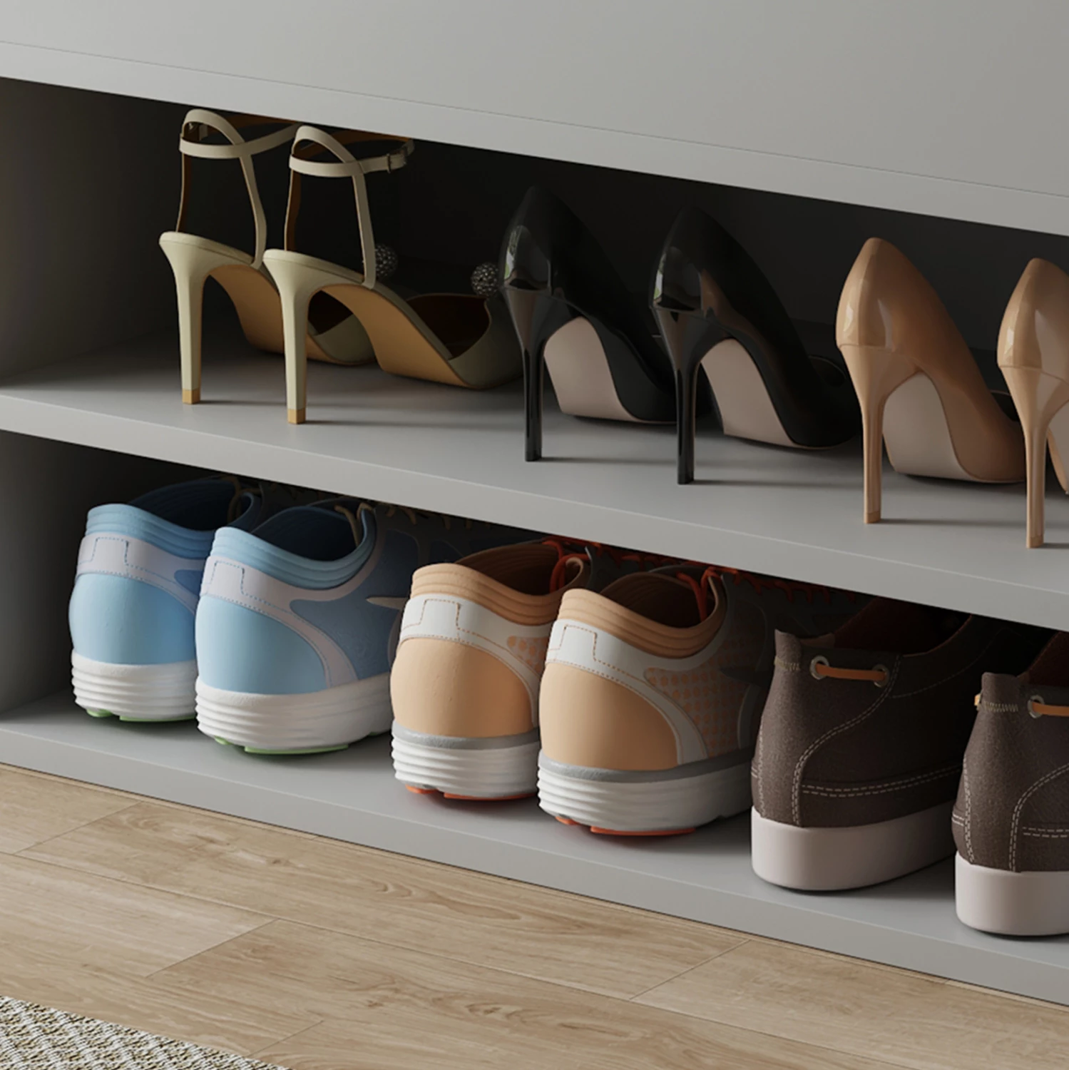 Polica za čevlje z sediščem ROMIR FH2477.05, melamin siva-antracit, sedišče PU, 60x30x44 cm