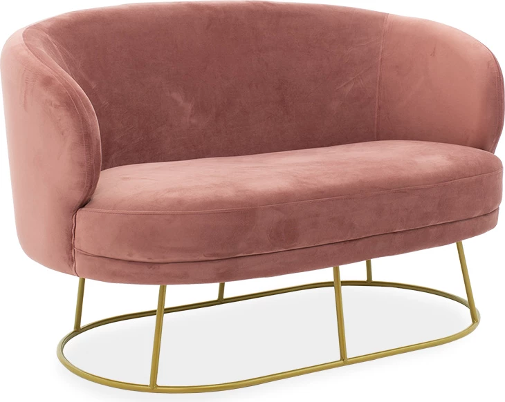 Dvosed z dvema sedežema Rony, žamet rjavkasto marelična, zlato kovinsko, 132x82x83 cm