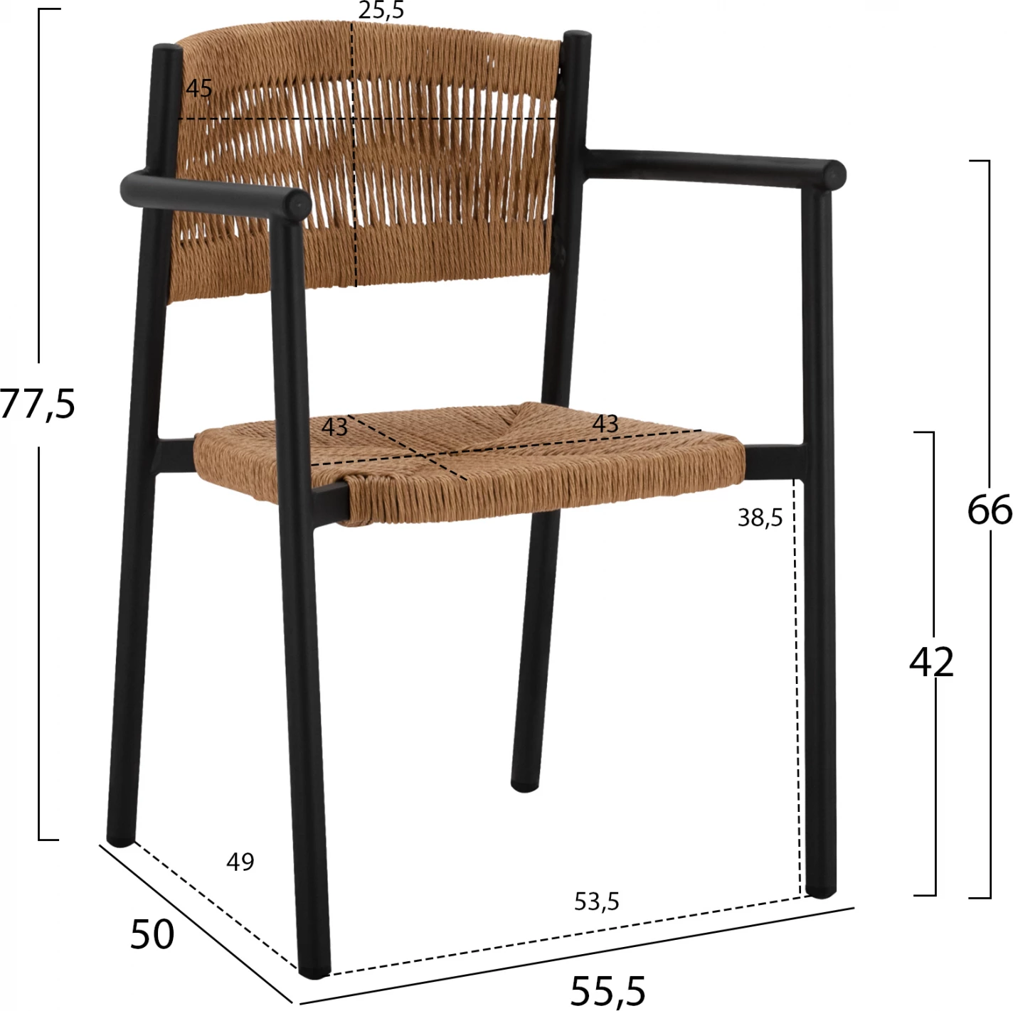 Jedilni set 3 kosov aluminijasta miza 80x80 in naslanjači v oglju