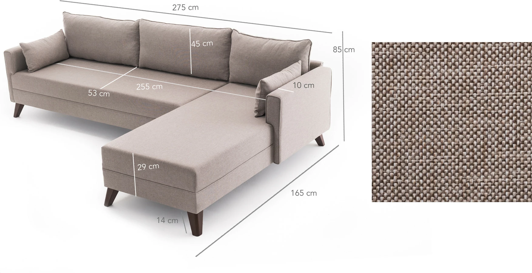 Kotni kavč Bella, desni, krem — Atelier del Sofa