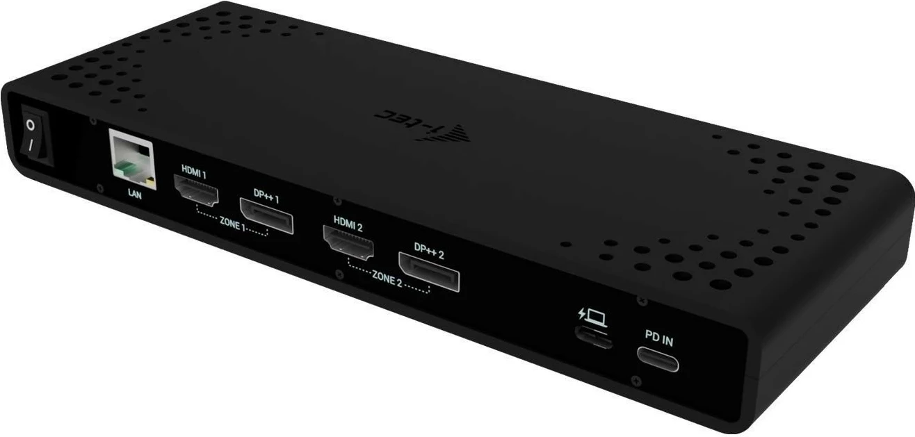 Dvojna 4K docking postaja i-tec Universal, 2xDP, 2xHDMI, LAN, avdio, Power Delivery 85W, črna