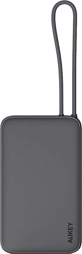 Power bank 10000 mAh, 22.5W, 4×USB, z vgrajenim kablom USB-C, AUKEY Spark Sling PB-Y53P, črn