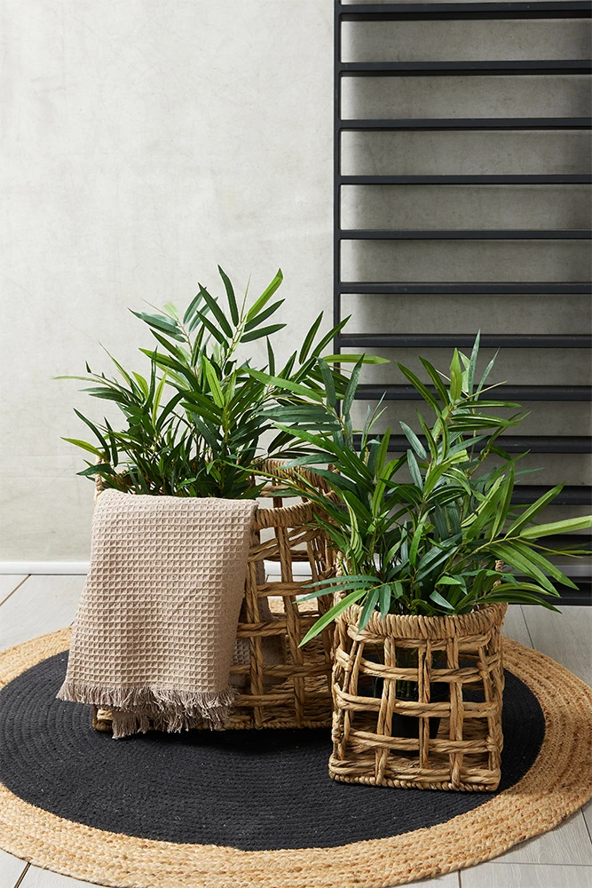 Okrogla preproga, Rami, juta, črno-naravna, 120 x 120 cm