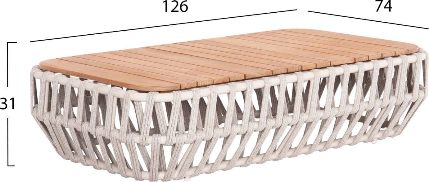 Zunanji vrtni garnitura 4-delna, kremno-bež, aluminij-čekan bež vrvica, OLEFIN blago & naravni TEAK les SABO FH6208.02