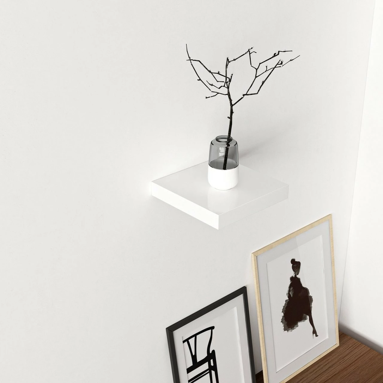 Stenski regal Skye Decor, bel, 23x23x3.6 cm