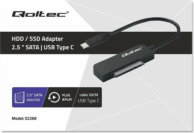Adapter za SSD/HDD Qoltec 52269, 2,5", USB-C, 2TB, črn