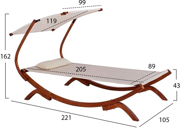 Leseni ležalnik oreh-bež s senčnikom Colby FH5671.02 105x221x162cm