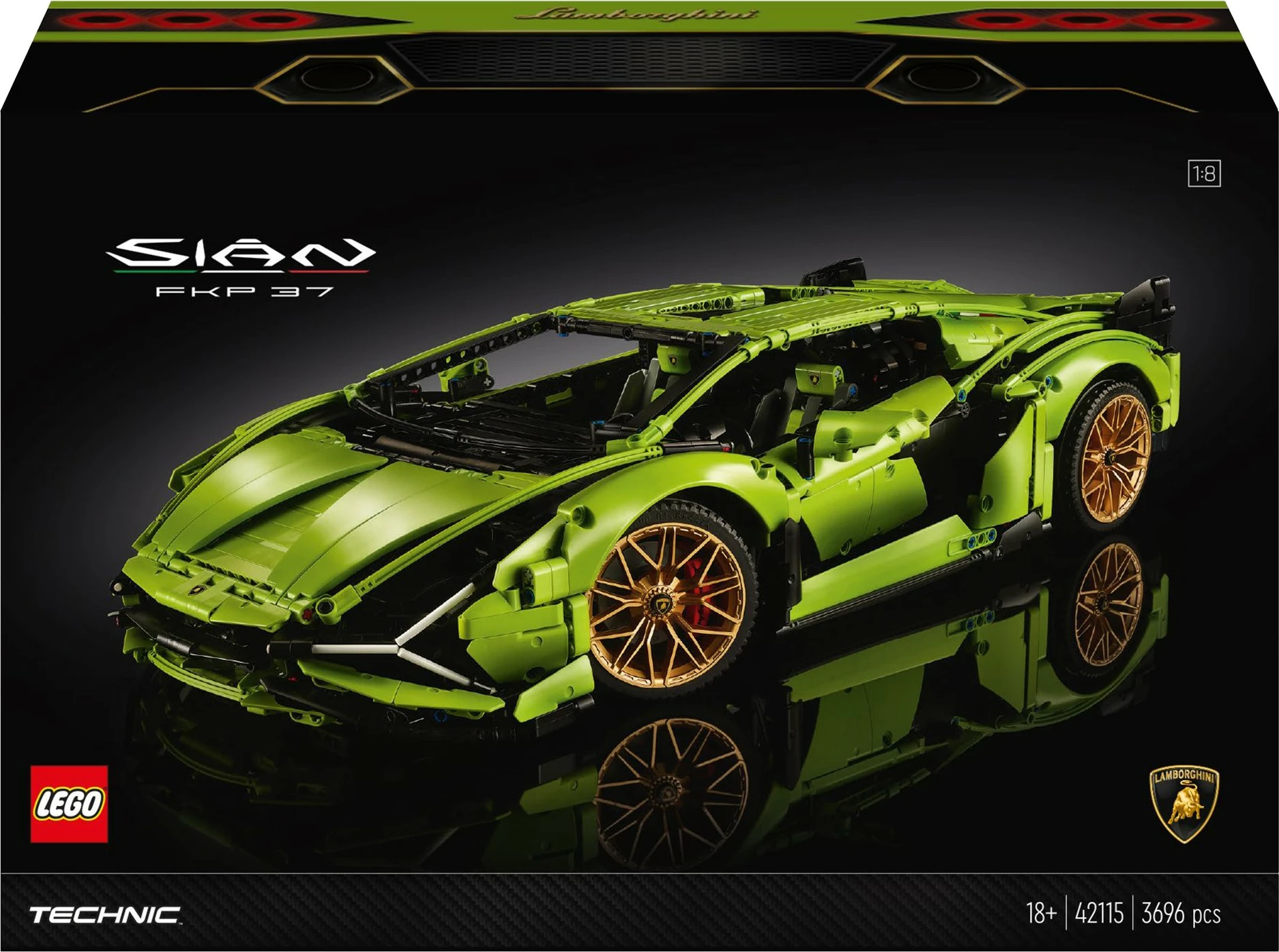 Set gradnje LEGO Technic Lamborghini Sián FKP 37, 8+ let, plastika, 457 kosov, večbarven