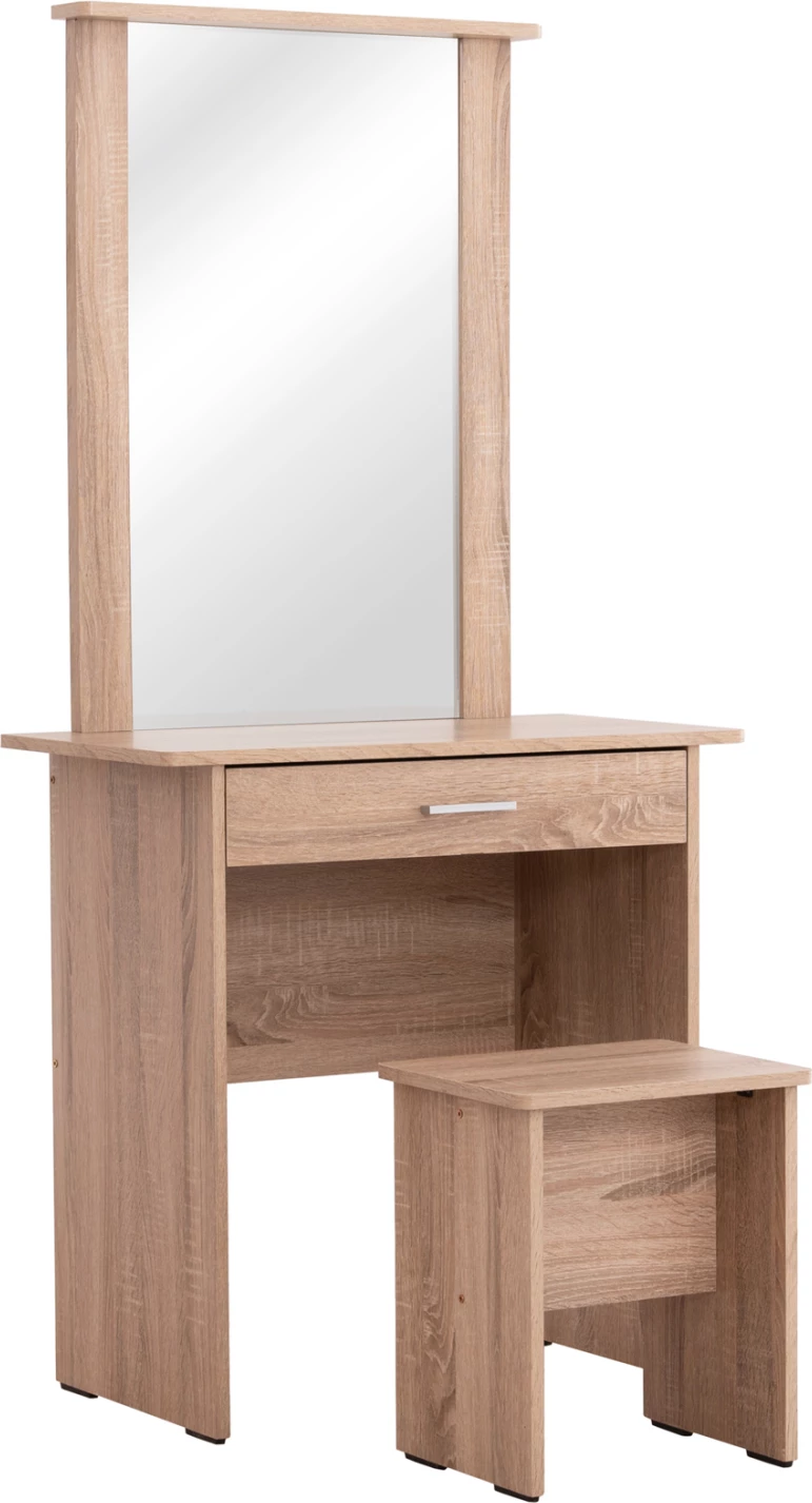 Toaletna miza z ogledalom in stolčkom CRYSTEL FH9938.11 melamin v barvi sonoma hrasta 74x39x155H cm