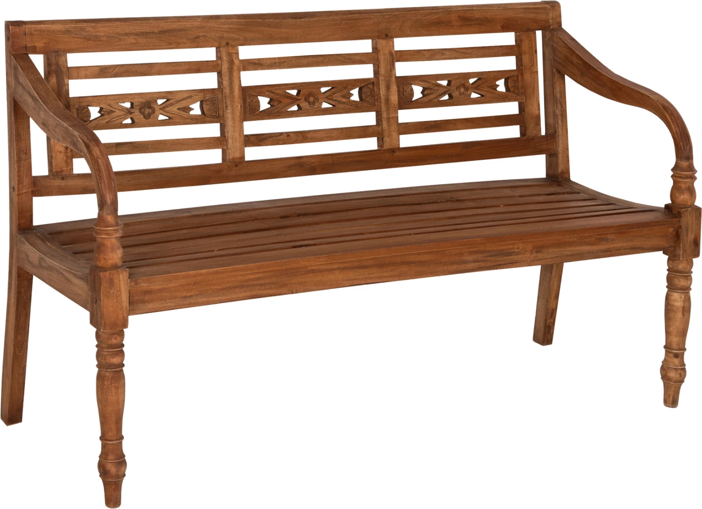 Zunanja klop FH7903 iz masivnega mahagonija v naravni barvi z naslonjalom in rokami 148x54x90Hcm