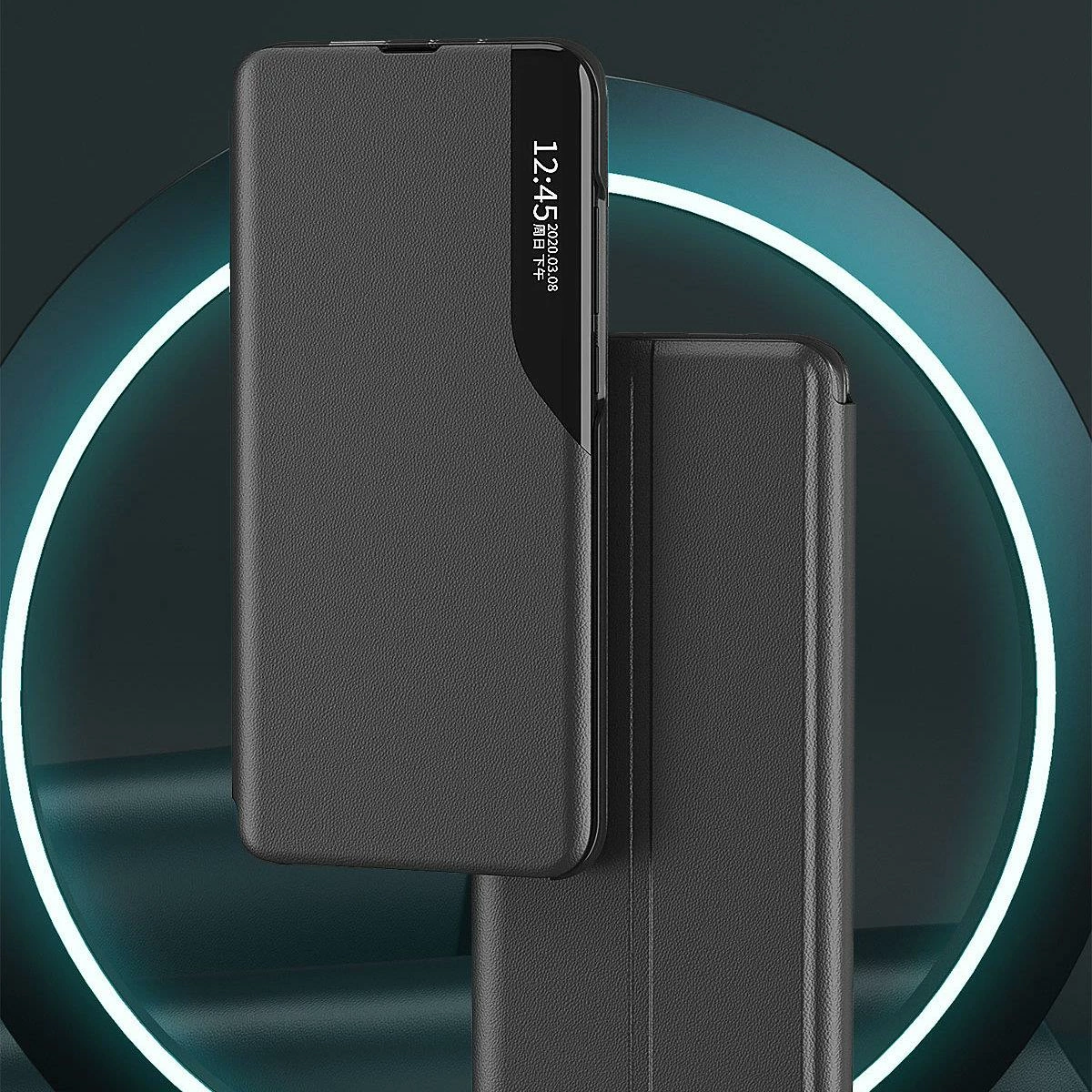 Etui za Samsung Galaxy A73 Hurtel Eco Leather View, pokrov in stojalo, rdeč
