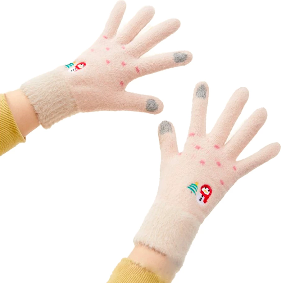 Zimske rokavice za ženske Hurtel, z zaslonom na dotik, vzorec snežinke in božično drevo, bež
