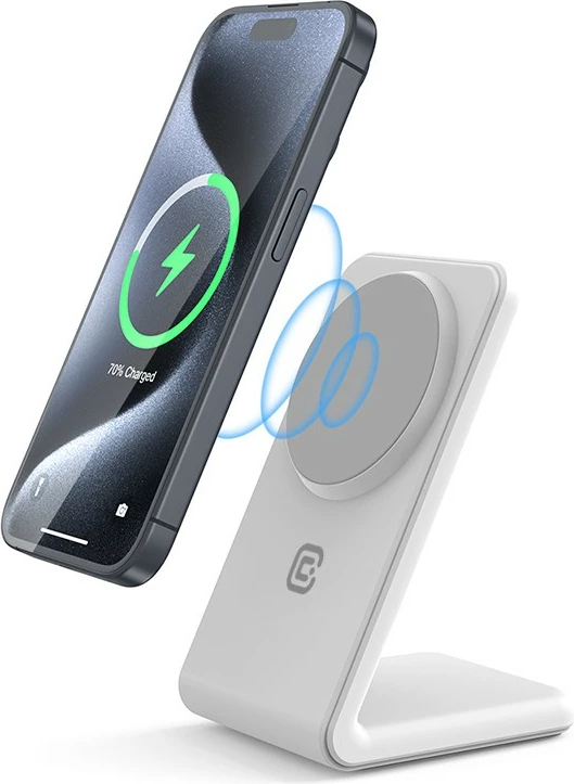Brezžični polnilec 2-v-1 z MagSafe CRONG MagSpot Stand, za iPhone in AirPods, 15 W, bel