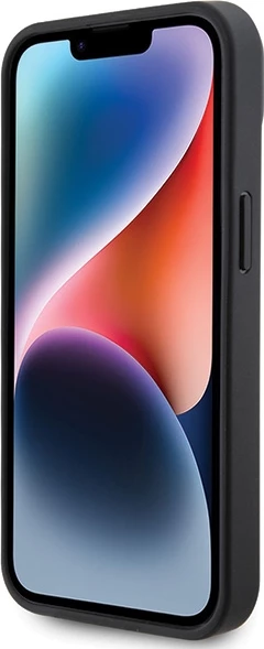 Odebeljen ovitek z metalnim logotipom Ferrari za iPhone 15, eko usnje, črn