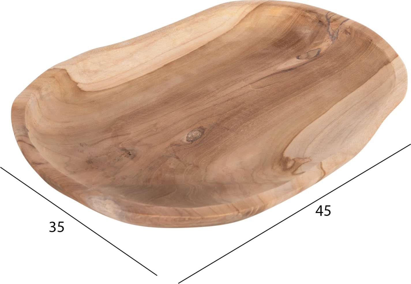 Ovalni pladenj iz recikliranega tikovega lesa 45x35x4H cm