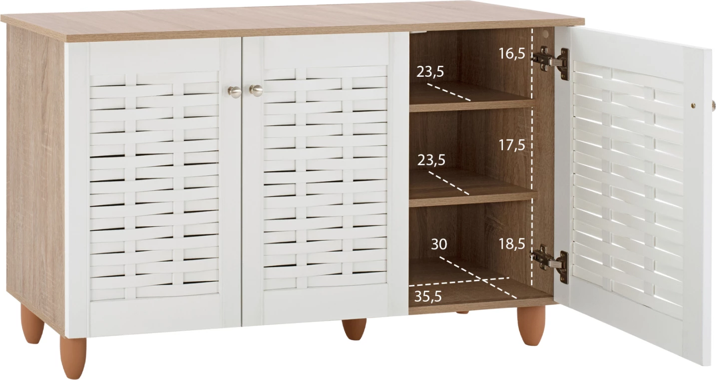 Omara za čevlje iz melamina s 3 vrati FH2211.06 Sonama-Bela 114,5x34x68cm