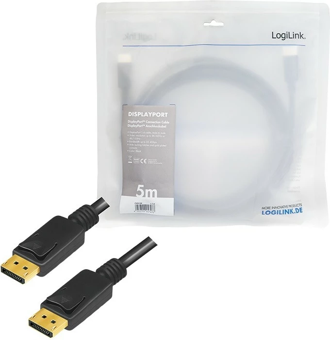 Kabel DisplayPort, LogiLink CV0139, 5 m, 8K 60Hz, 4K 120Hz, črn