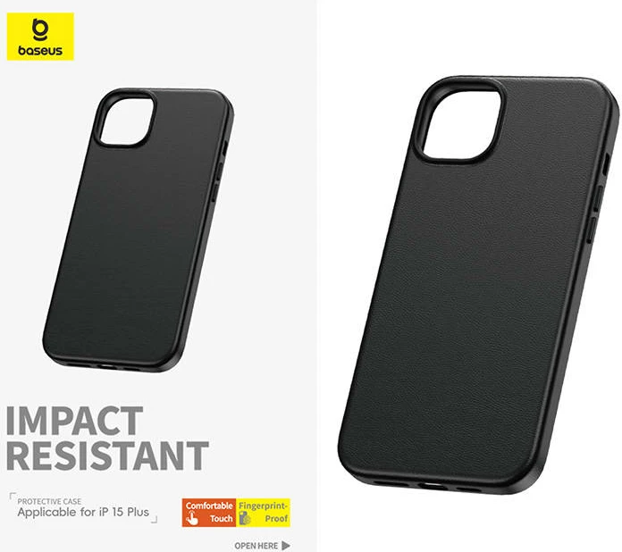 Ovitek za telefon Baseus Fauxther za iPhone 15 Plus, črn