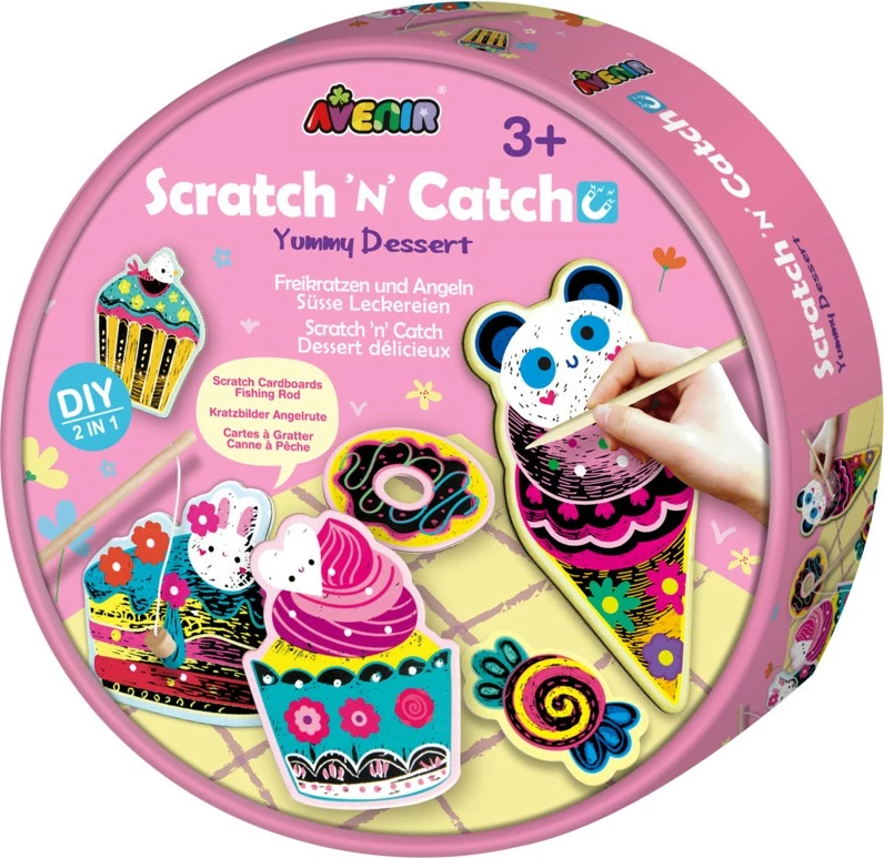 Set za scratch art z 14 figuricami MG DYSTRYBUCJA Scratch 'n' Catch Delicious Dessert, večbarven