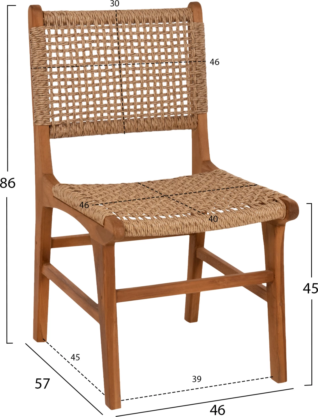 Jedilni stol NESHA FH9386.11 iz tikovega lesa in VIRO vrvi 46x57x86Hcm