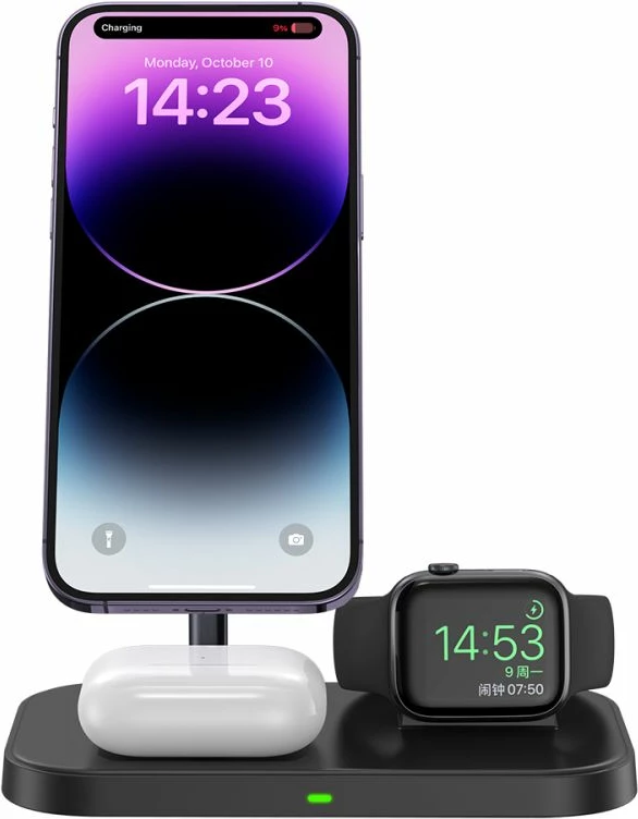 Indukcijski polnilnik 3-v-1 z MagSafe Tech-Protect QI15W-A22, za pametni telefon, Apple Watch in AirPods, črn