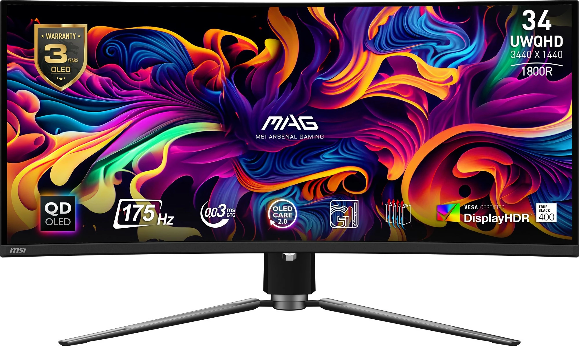 Igralni monitor 34,18" UWQHD OLED, 175 Hz — MSI MAG 341CQPDE
