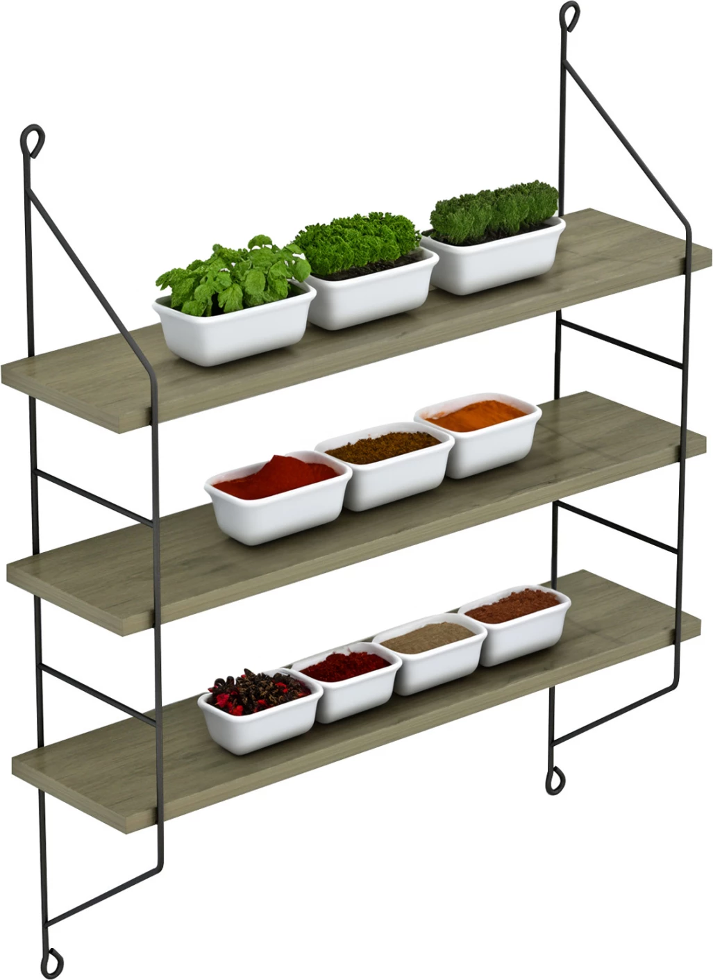 Stenske police ACHALA FH9185.12 melamin v olivno sivi 60x15x68Hcm