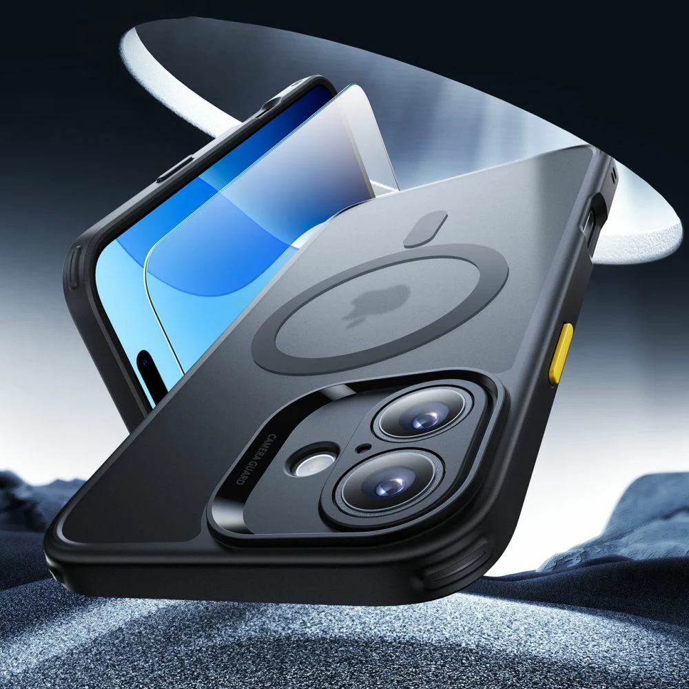 Ovitek za telefon s HaloLock MagSafe za iPhone 16, ESR Classic Pro, črn, s zaščitnim steklom