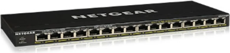 Neupravljavani gigabitni stikalo z 16 priključki in PoE+ NETGEAR GS316P, črno