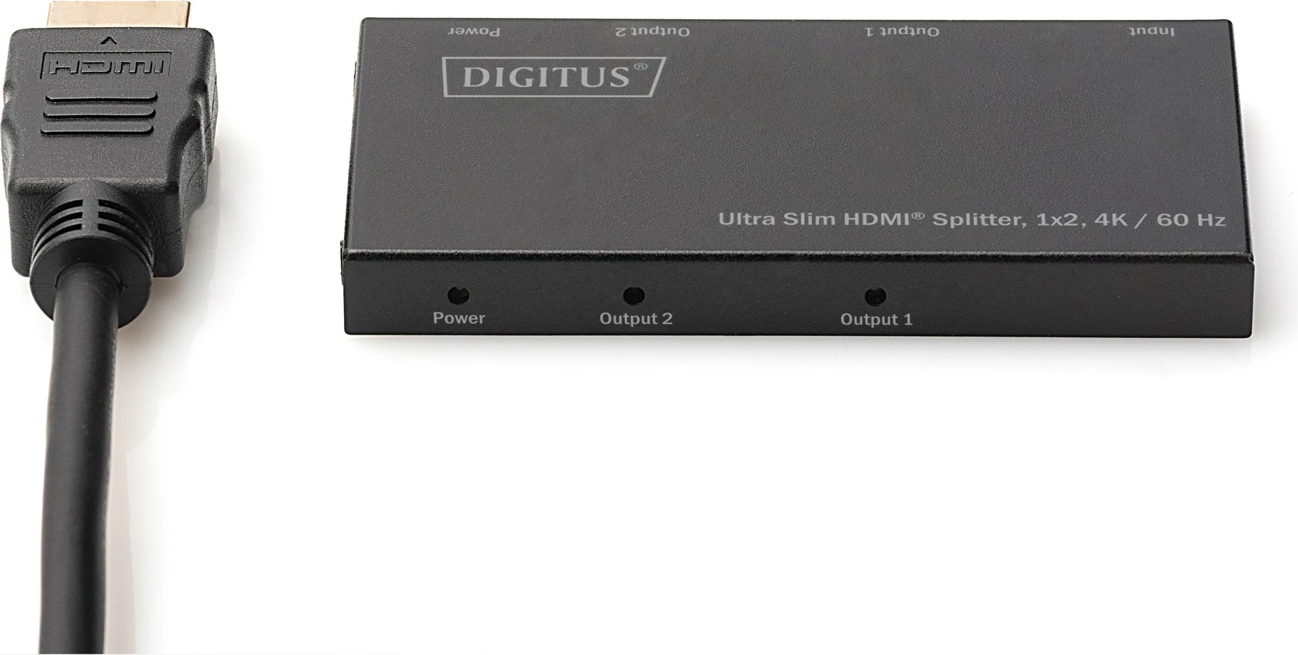 Ultra tanek HDMI razdelilec 1x2, 4K/60 Hz, metalen, črn - Digitus