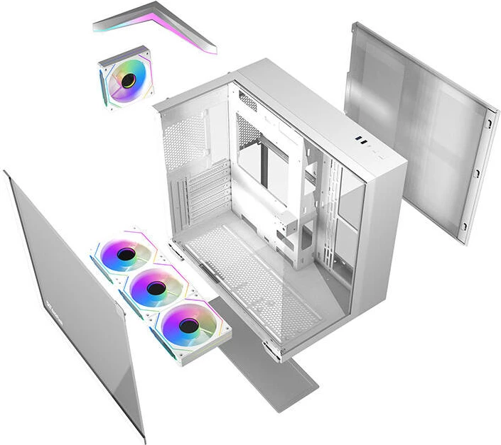 Ohišje Darkflash TH285, ATX, 4 ventilatorji, kaljeno steklo, belo