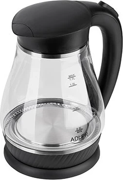 Električni kuhalnik vode Adler AD 1274 B, 1,7 L, 2200 W, črn/prosojen