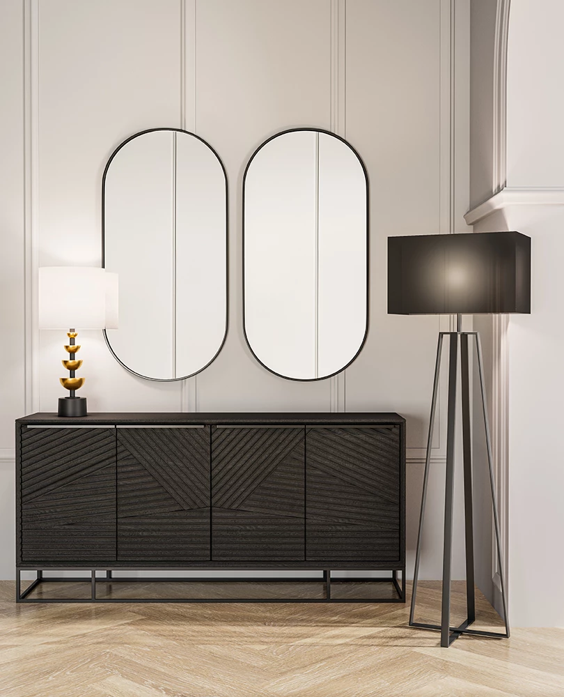 Ovalno stensko ogledalo, črno, 60x120 cm