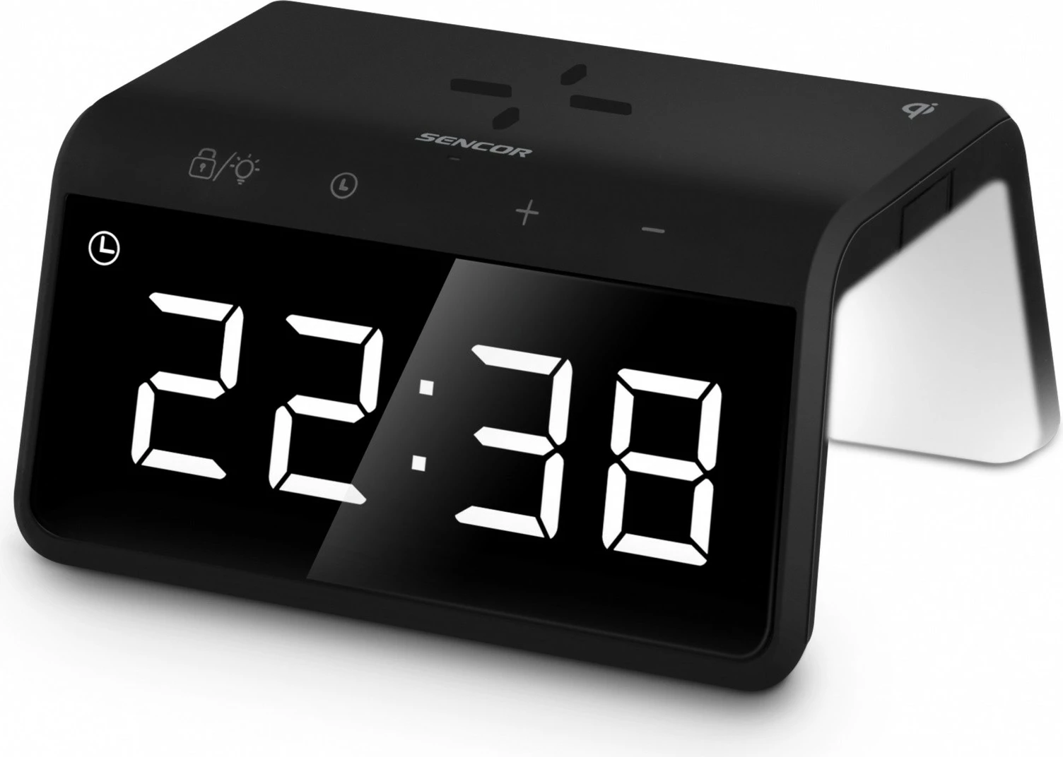 Dvojni alarm z brezžičnim polnjenjem (Qi 10W) Sencor SDC 7900Qi, črn